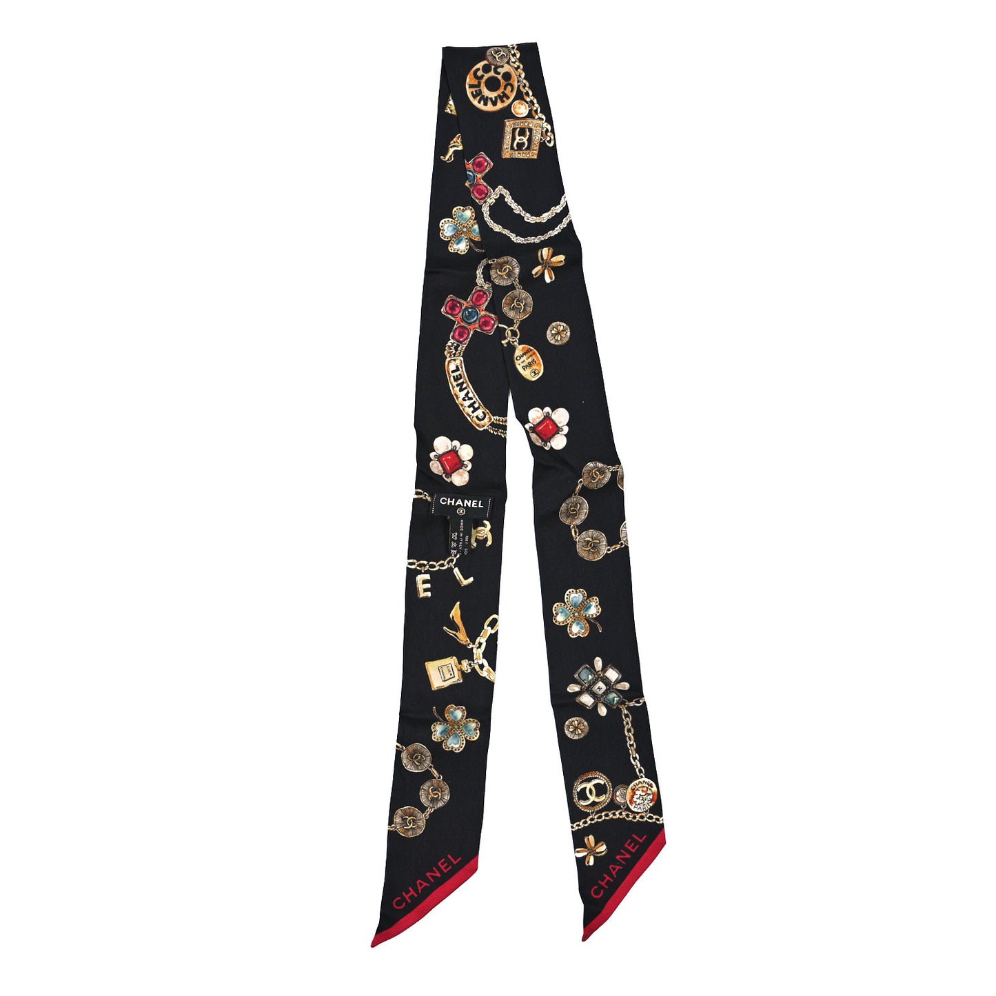 Silk CC Chain Slim Medallion Bandeau Scarf Black Multicolor