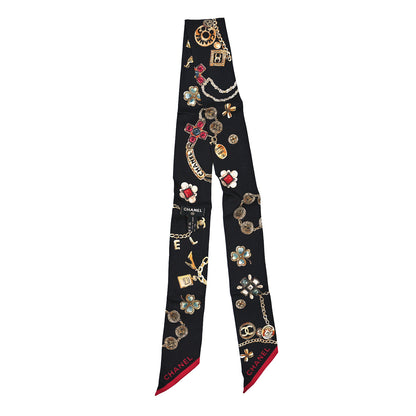 Chanel Silk CC Chain Slim Medallion Bandeau Scarf Black Multicolor 2 of 3