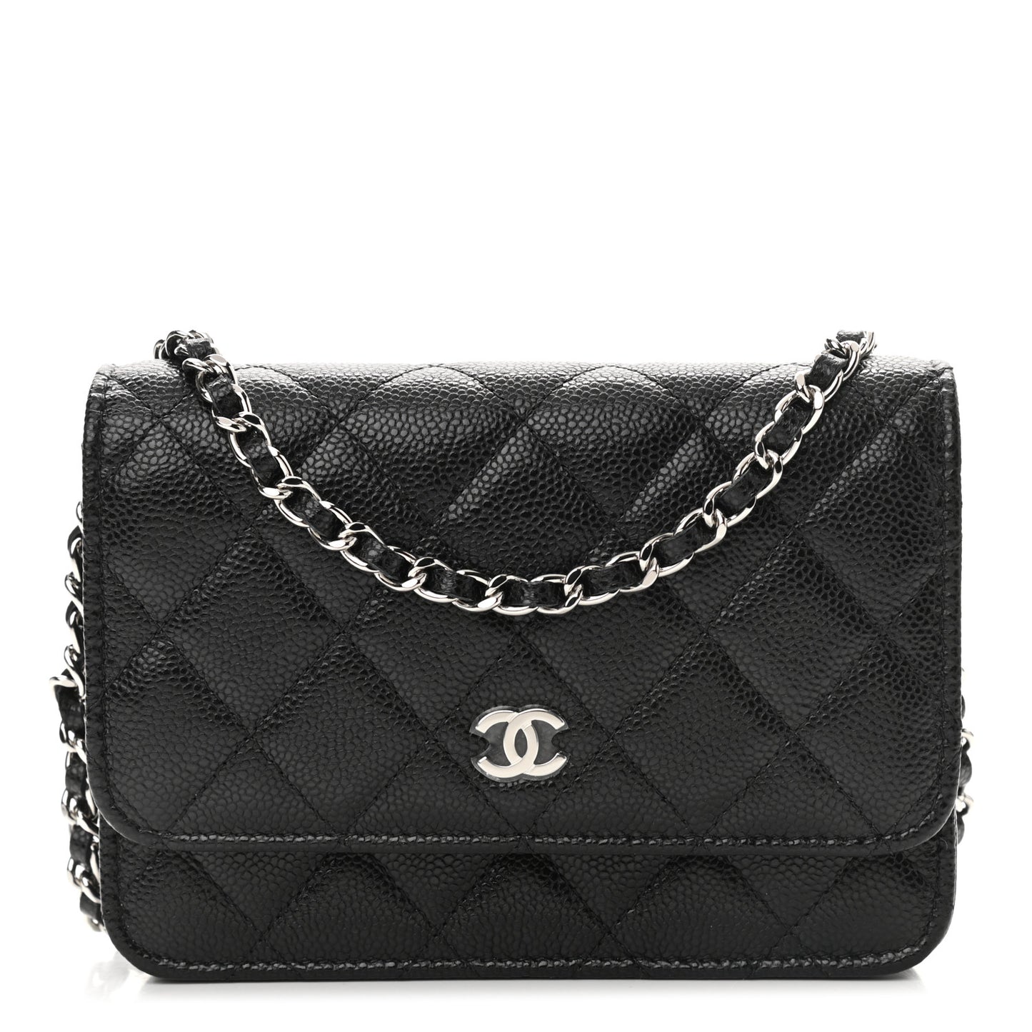 Caviar Quilted Mini Wallet On Chain WOC Black