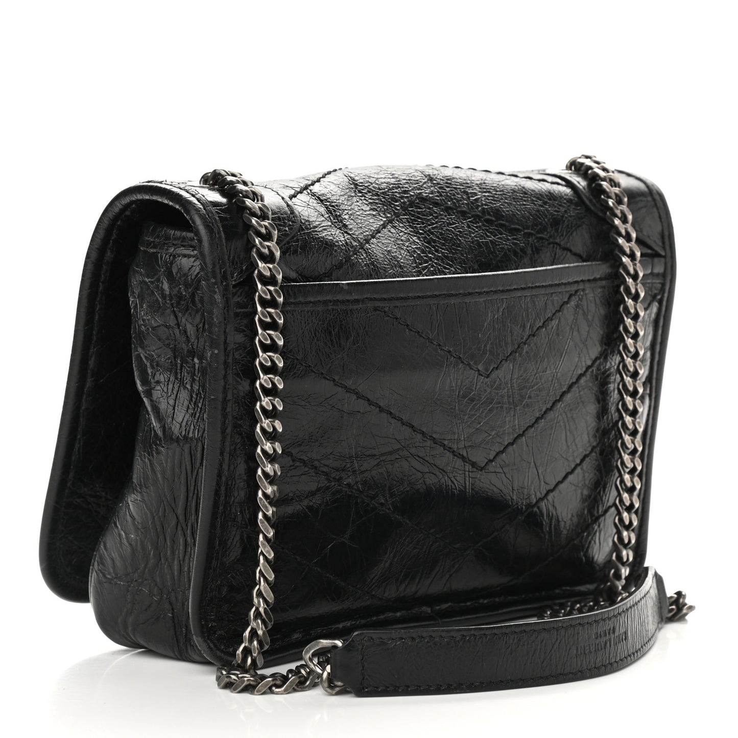 Crinkled Calfskin Matelasse Monogram Niki Chain Wallet Black