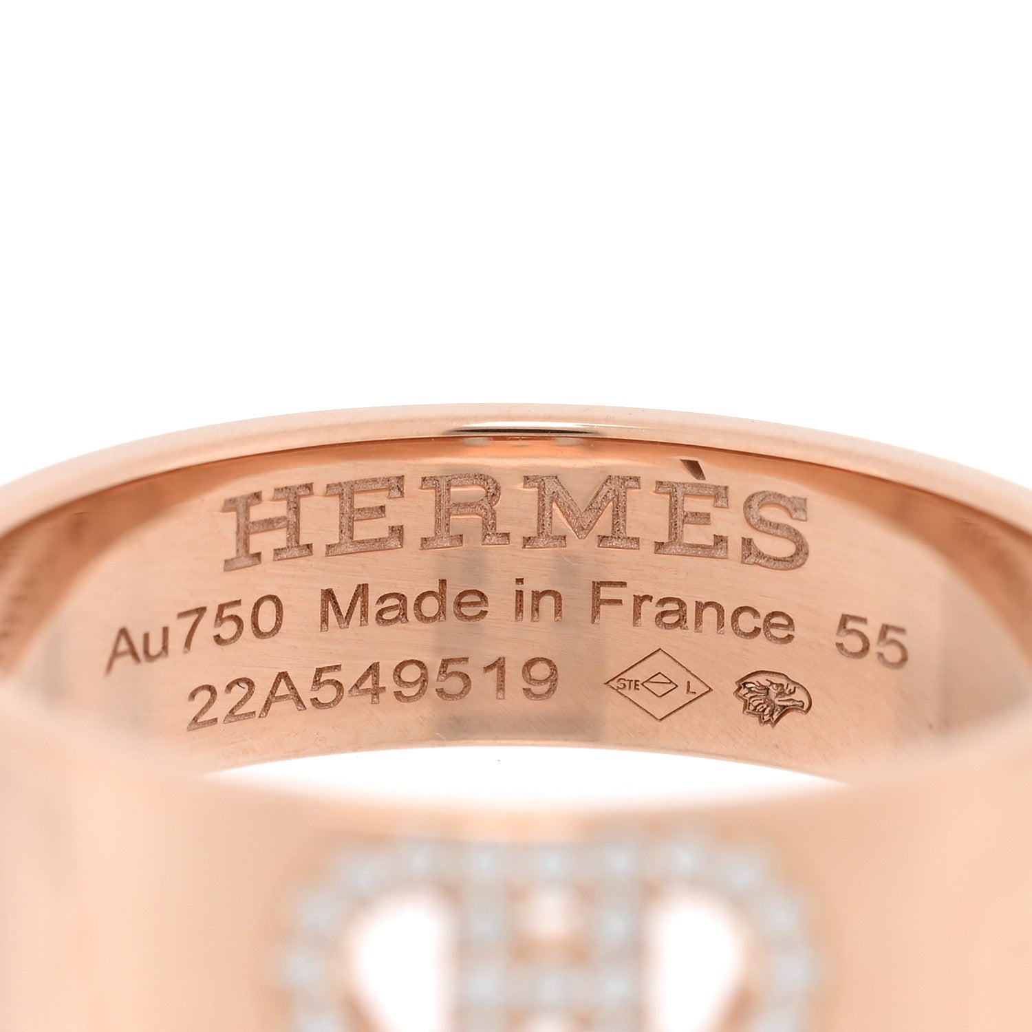 Hermes 18K Rose Gold Diamond PM H D'Ancre Ring 55 7.25 4 of 5