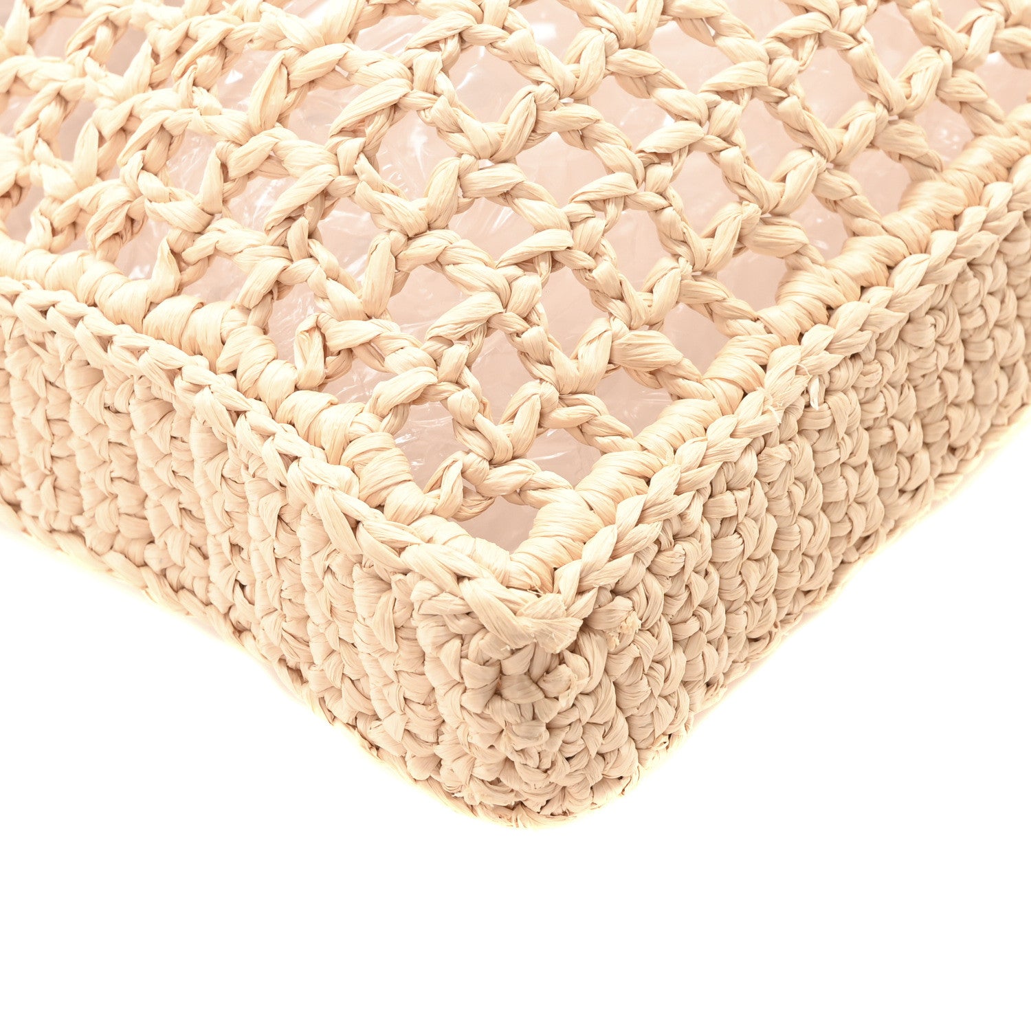 Prada Yarn Raffia Effect Crochet Logo Embroidered Tote Bag Naturale 8 of 9