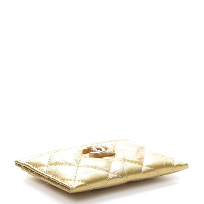 Chanel Metallic Distressed Calfskin Quilted CC Card Holder Gold 4 of 11