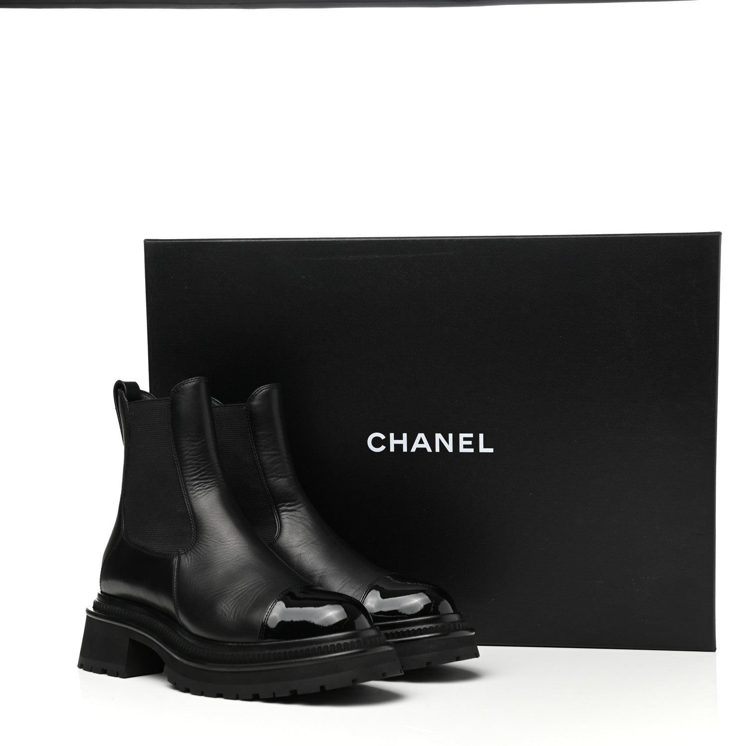 Chanel Calfskin Patent Cap Toe Ankle Boots 37.5 Black 9 of 9