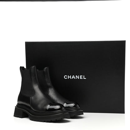 Chanel Calfskin Patent Cap Toe Ankle Boots 37.5 Black 9 of 9