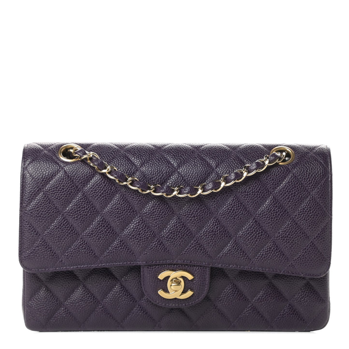 Caviar Quilted Medium Double Flap Dark Purple