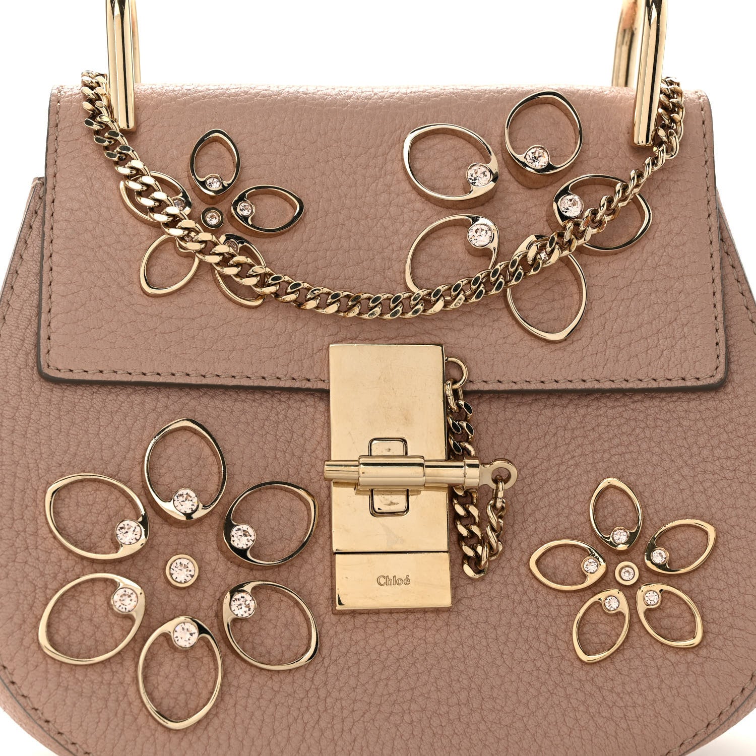 Chloe Grained Lambskin Flower Crystal Embellished Mini Drew Shoulder Bag Cement Pink 7 of 9