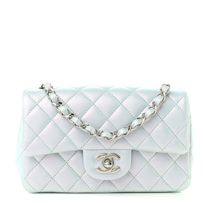 Chanel Iridescent Calfskin Quilted Mini Rectangular Flap Light Blue 1 of 10