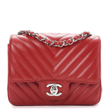 Chanel Caviar Chevron Quilted Mini Square Flap Dark Red 1 of 8