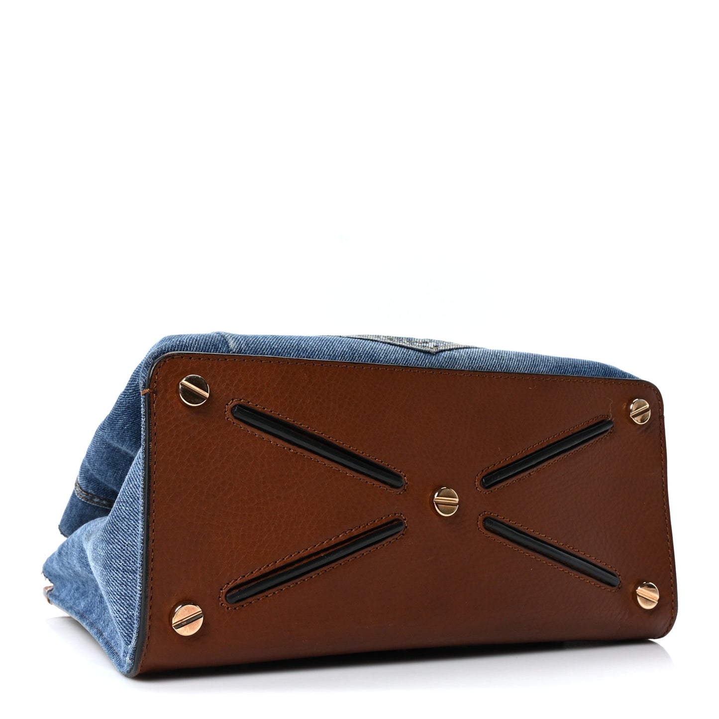 Calfskin Denim Rockstud Medium Joylock Satchel Blue