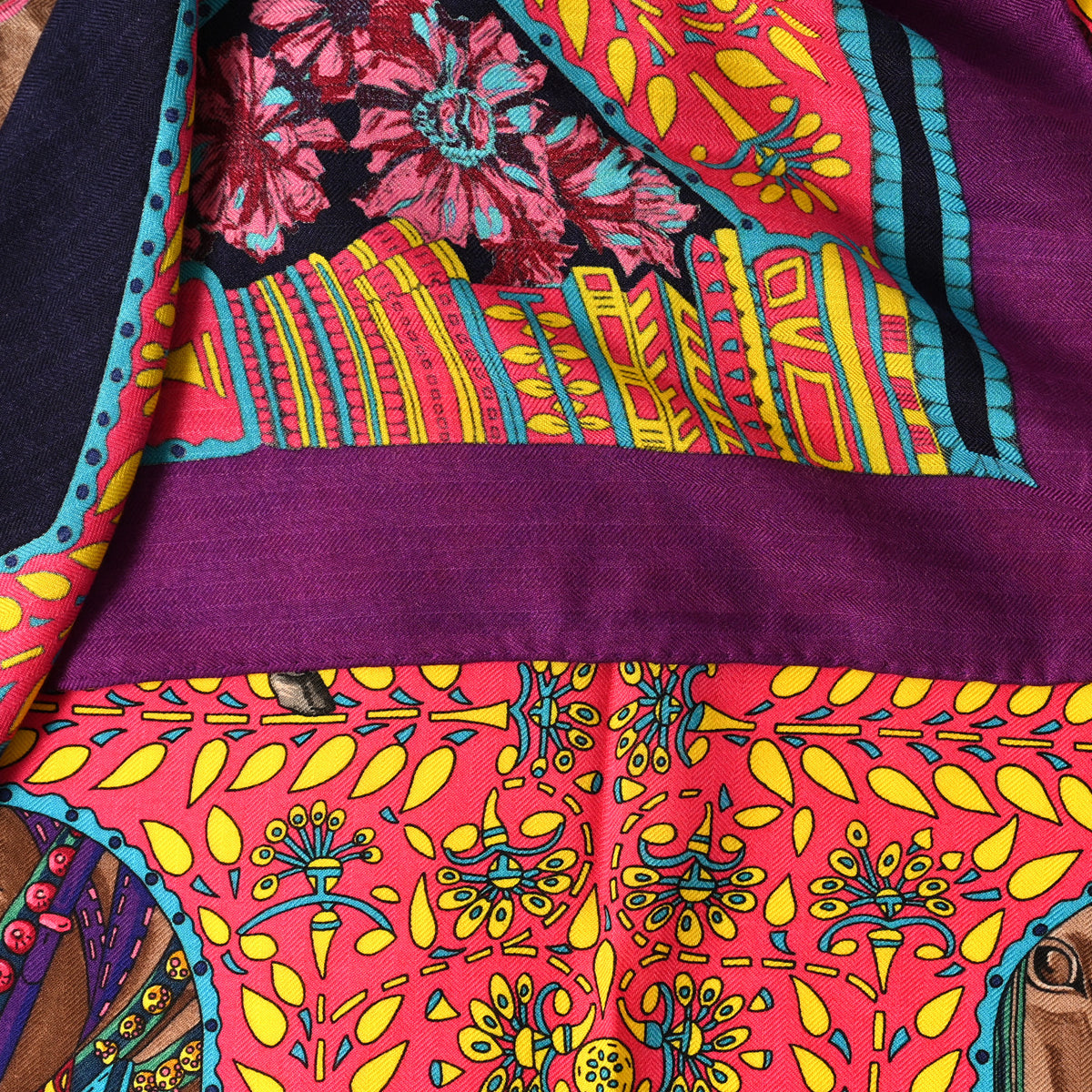 Cashmere Silk La Danse Du Cheval Marwari Shawl 140 Violet Rose Black