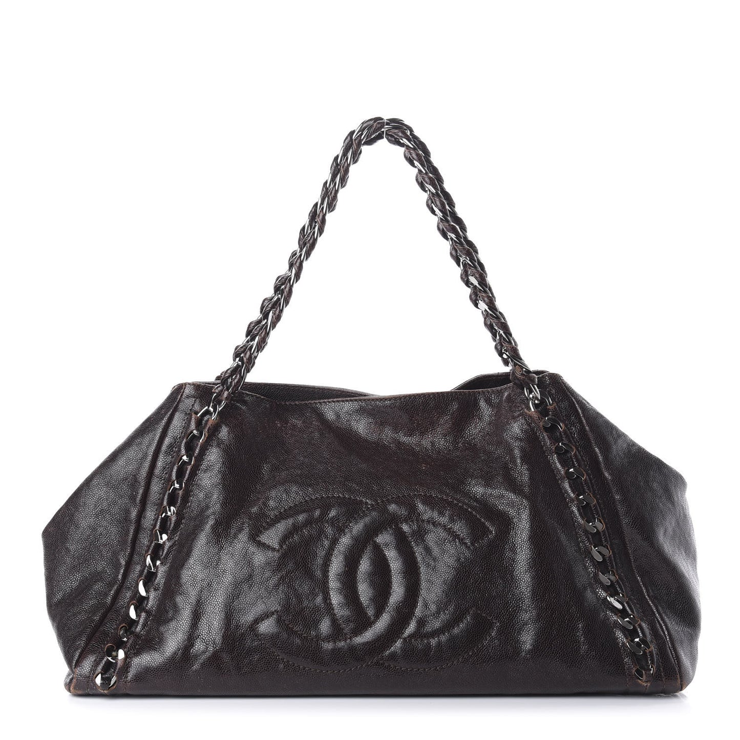 Glazed Caviar East West Modern Chain Tote Brown