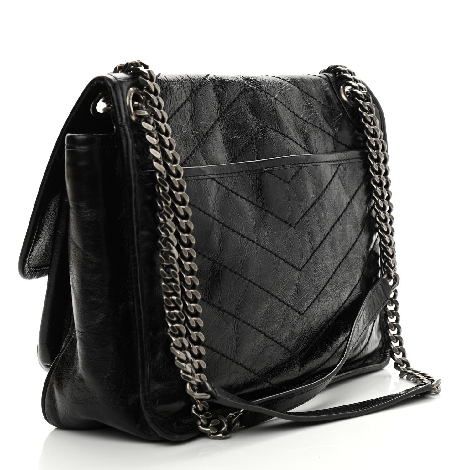 Saint Laurent Crinkled Calfskin Matelasse Monogram Medium Niki Chain Satchel Black 3 of 9