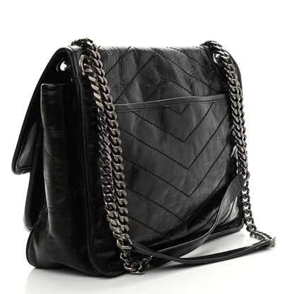 Saint Laurent Crinkled Calfskin Matelasse Monogram Medium Niki Chain Satchel Black 3 of 9