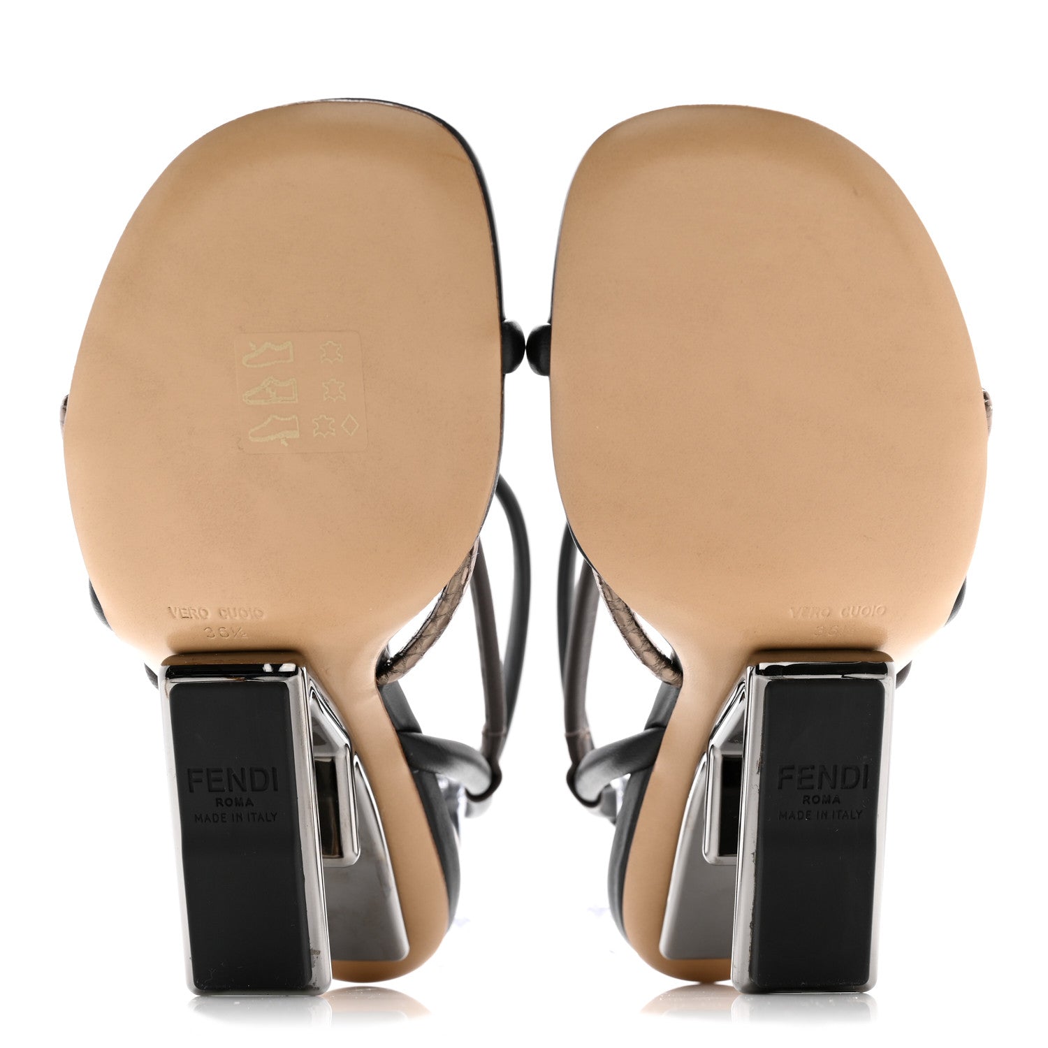 Fendi Nappa Metallic Ayers Fendi First 95mm Strappy Sandals 36.5 Black Chocolate Stagno 5 of 9