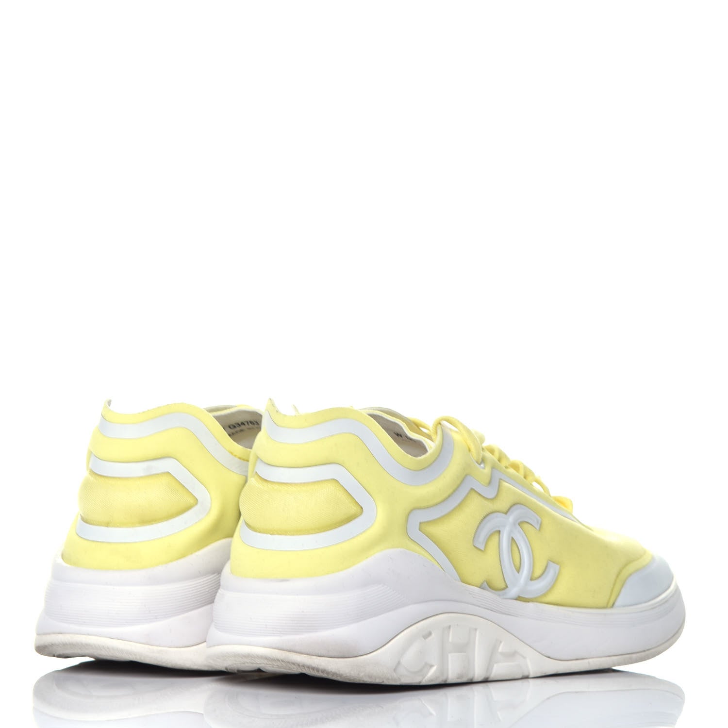 Chanel Calfskin Mesh Lycra Logo Sneakers 42 Yellow 4 of 6