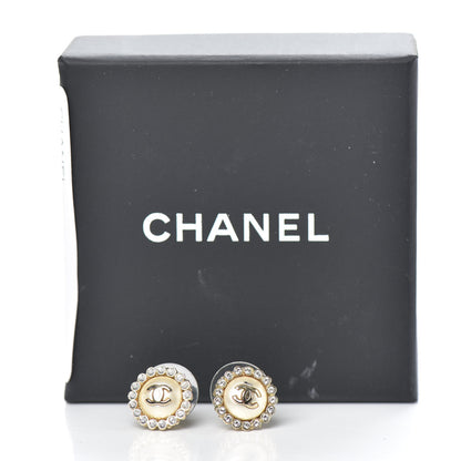 Chanel Pearl Crystal CC Round Earrings Light Gold 5 of 5