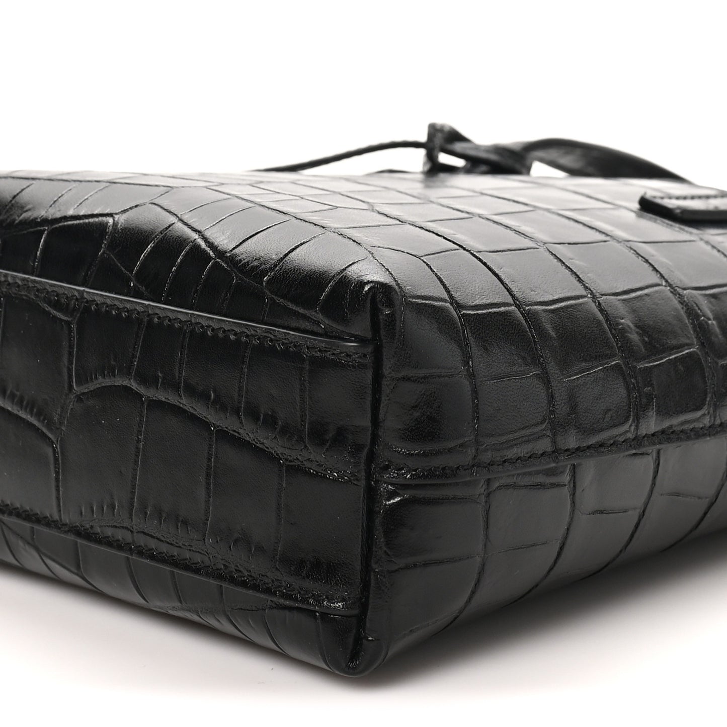 Calfskin Crocodile Embossed Paris Mini Toy Shopper Tote Black