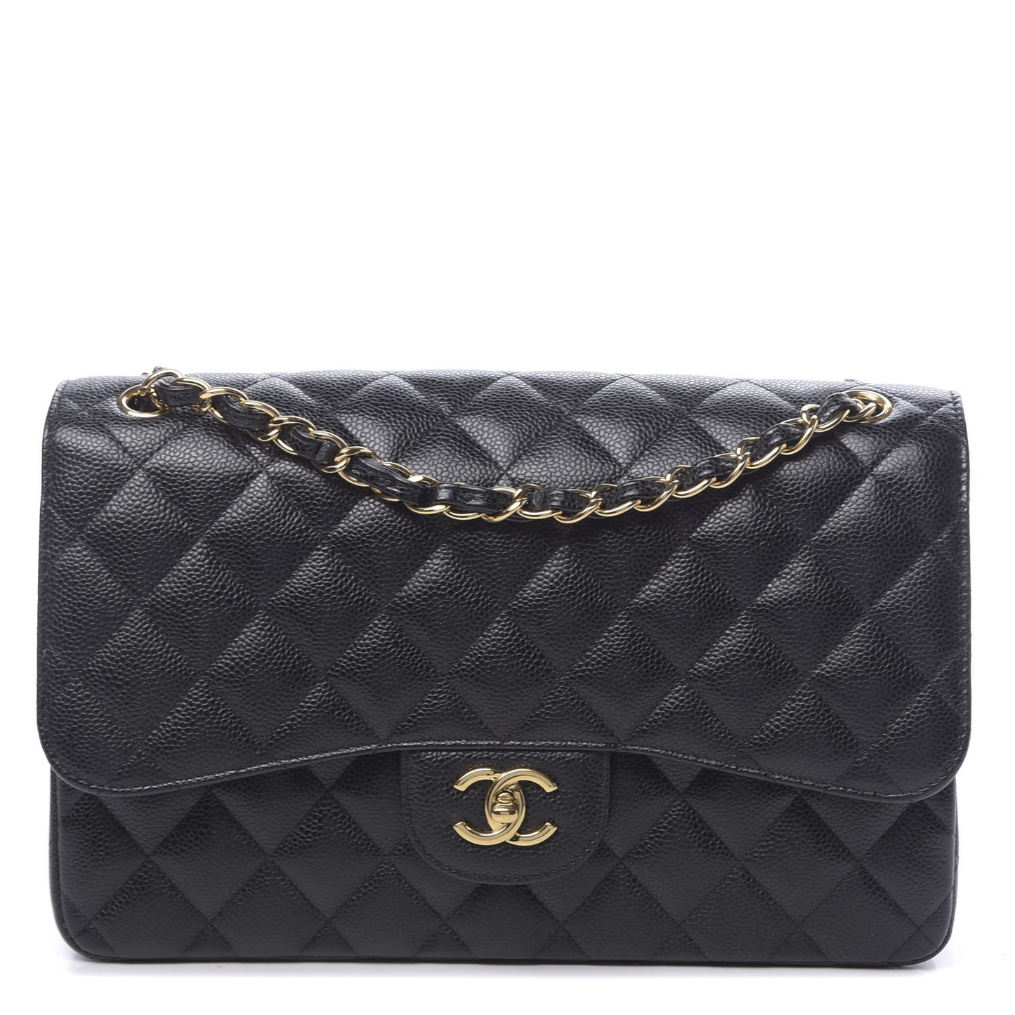 Caviar Quilted Jumbo Double Flap Black