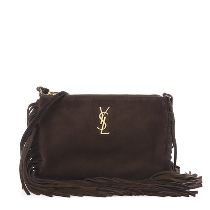 Saint Laurent Suede Calfskin Small Fringe Crossbody Bag Brown 1 of 11