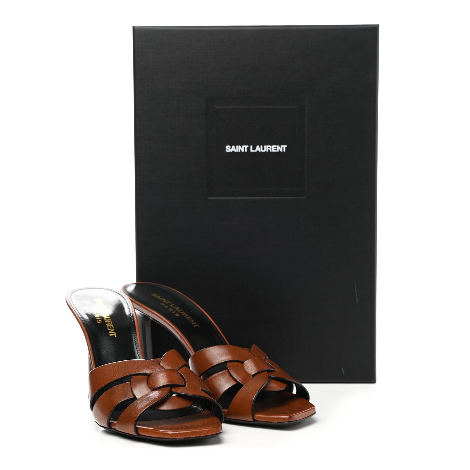 Saint Laurent Calfskin Tribute 85 Slide Sandals 37 Amber 9 of 9