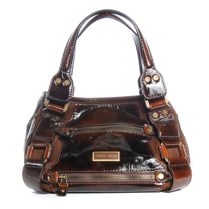 Jimmy Choo Liquid Patent Leather and Suede Mahala Cognac 1 of 9