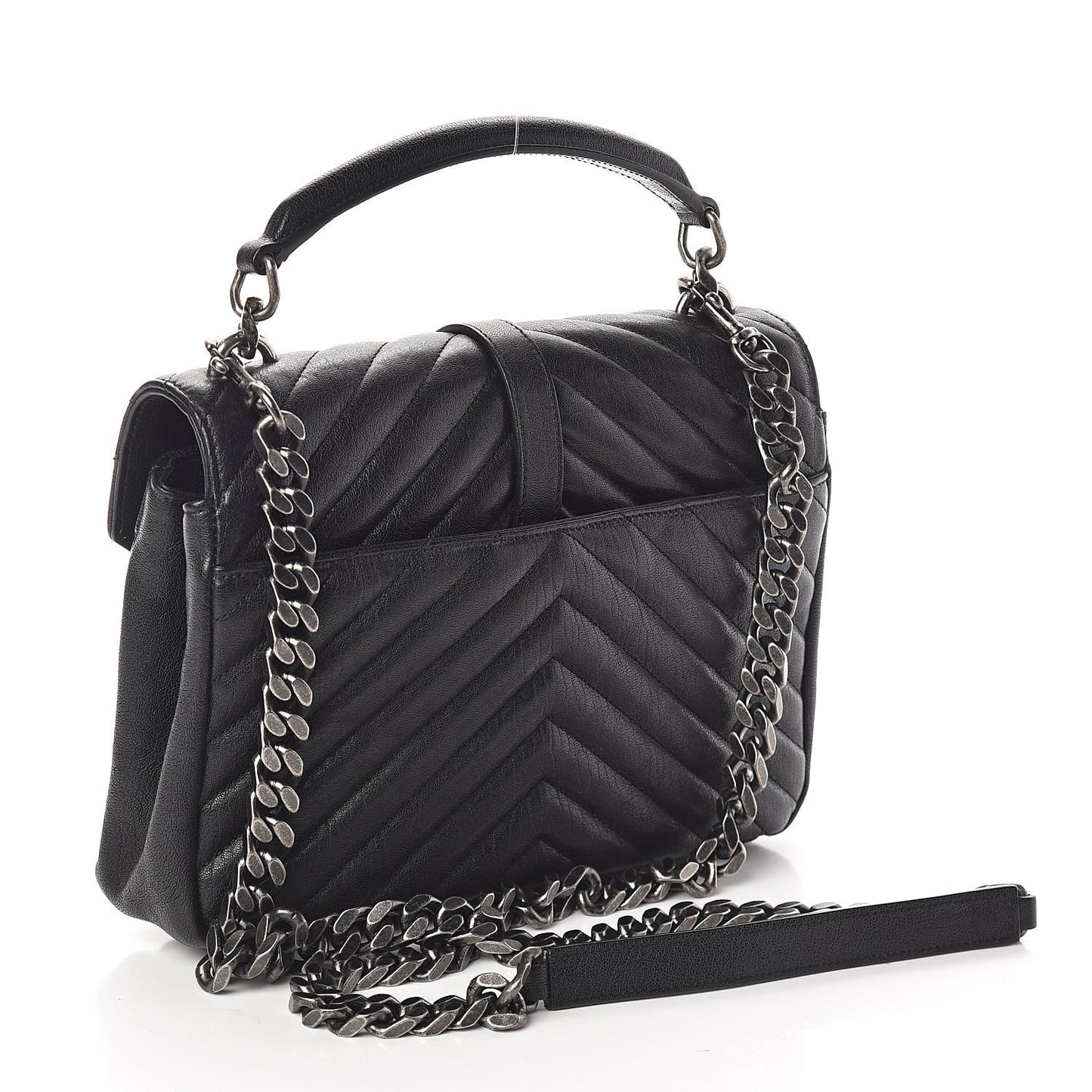 Sheepskin Matelasse Chevron Monogram Medium College Bag Black