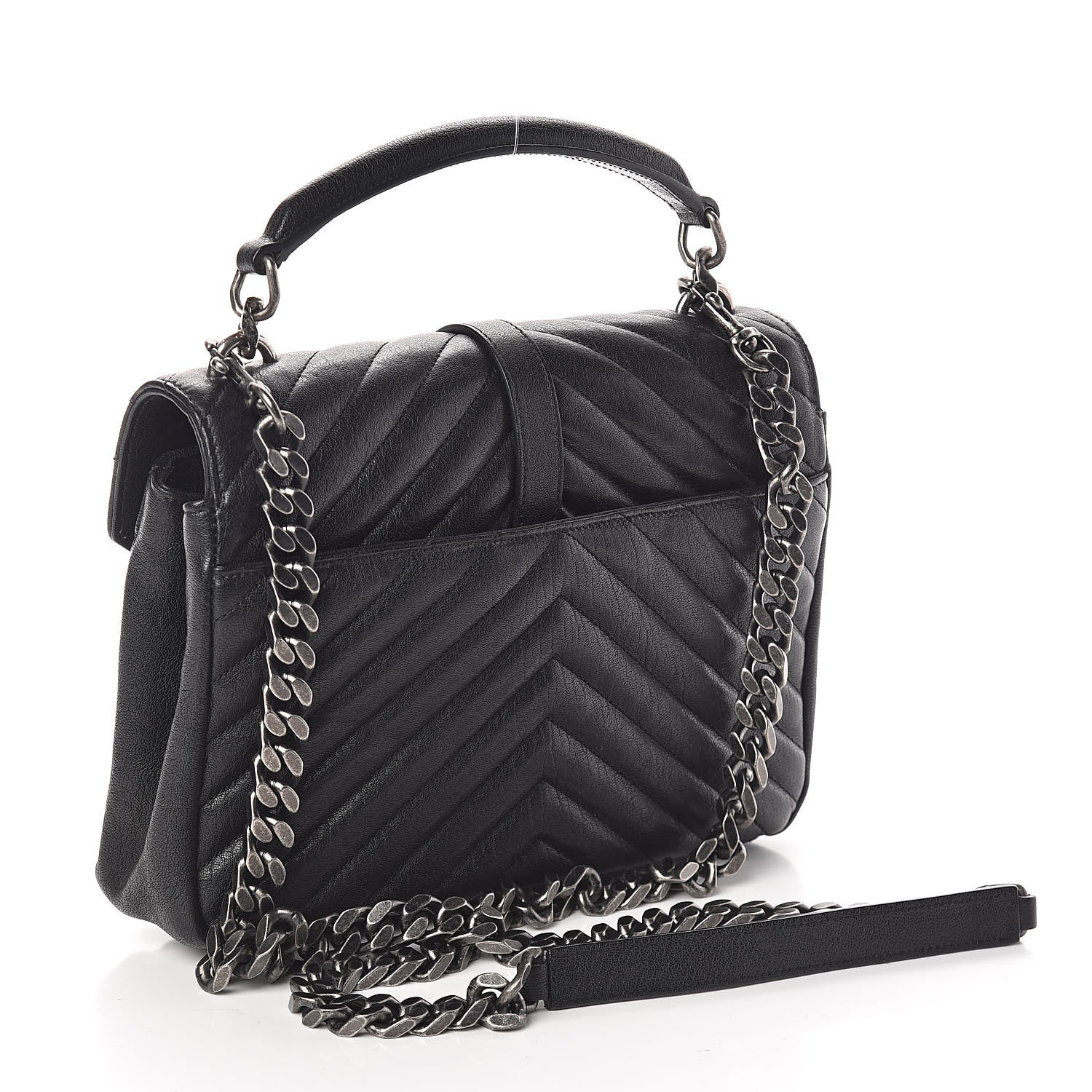 Saint Laurent Sheepskin Matelasse Chevron Monogram Medium College Bag Black 3 of 9