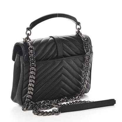 Saint Laurent Sheepskin Matelasse Chevron Monogram Medium College Bag Black 3 of 9