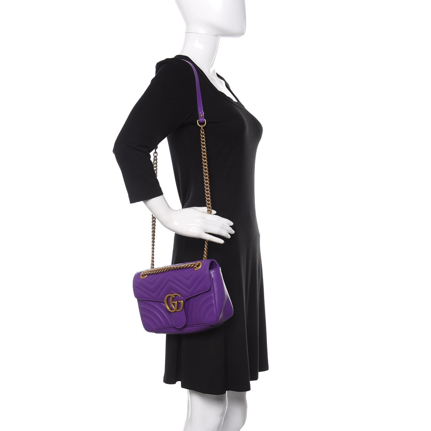 Calfskin Matelasse Small GG Marmont Shoulder Bag Shine Purple