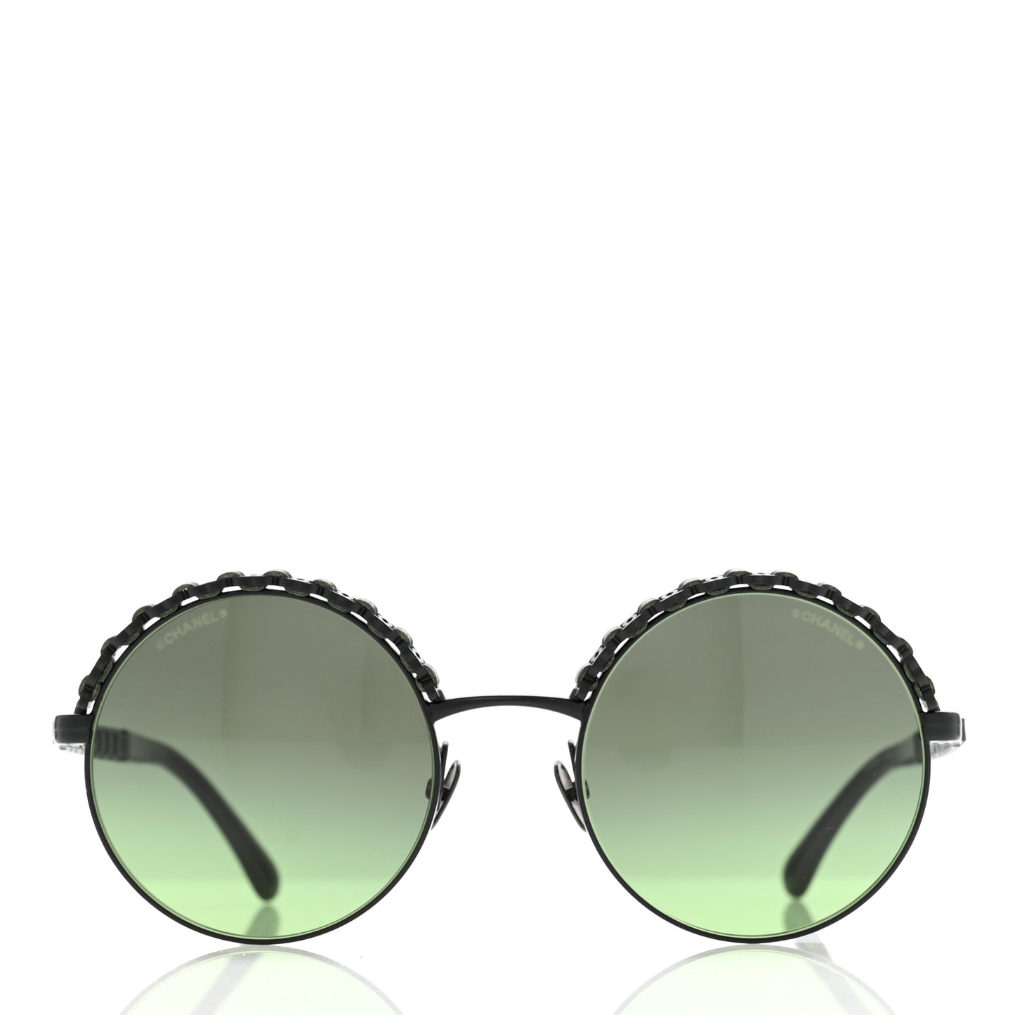 Metal Calfskin Round Chain Sunglasses 4265-Q Black