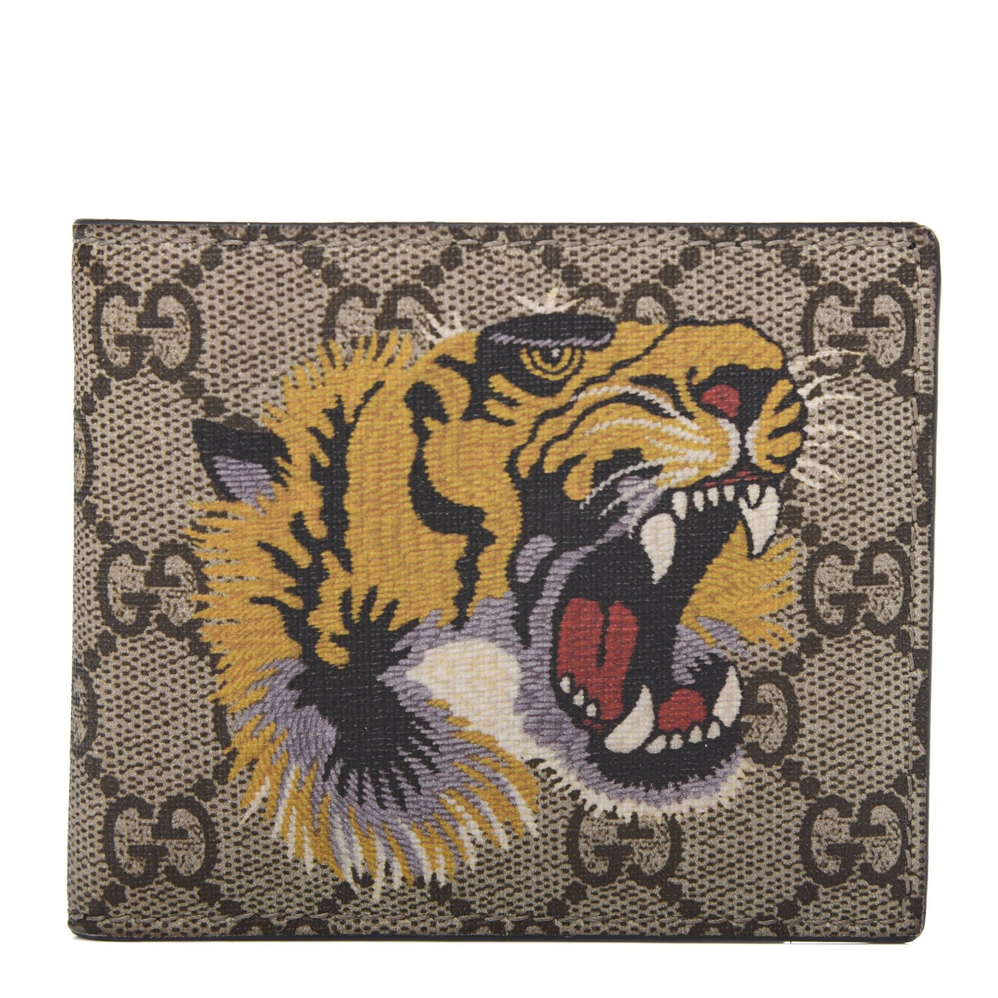 GG Supreme Monogram Selleria Calfskin Tiger Nice Bi-Fold Wallet Beige Ebony Multicolor Black