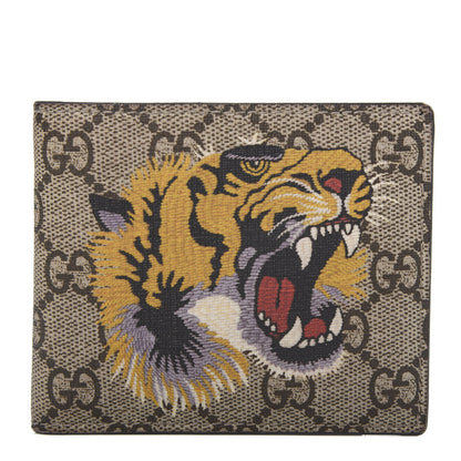 Gucci GG Supreme Monogram Selleria Calfskin Tiger Nice Bi-Fold Wallet Beige Ebony Multicolor Black 1 of 6