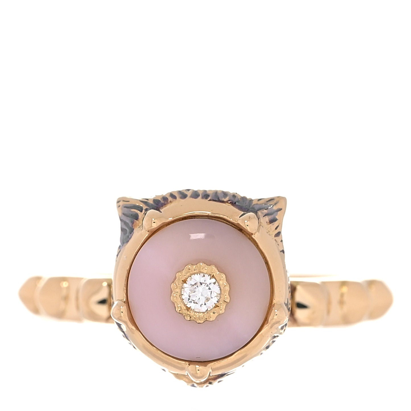 18K Yellow Gold Pink Opal Diamond Le Marché Des Merveilles Feline Ring 53 6.25