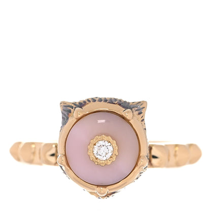Gucci 18K Yellow Gold Pink Opal Diamond Le Marché Des Merveilles Feline Ring 53 6.25 1 of 6