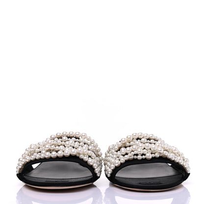 Chanel Satin Pearl Flat Sandals 40 Black 2 of 11