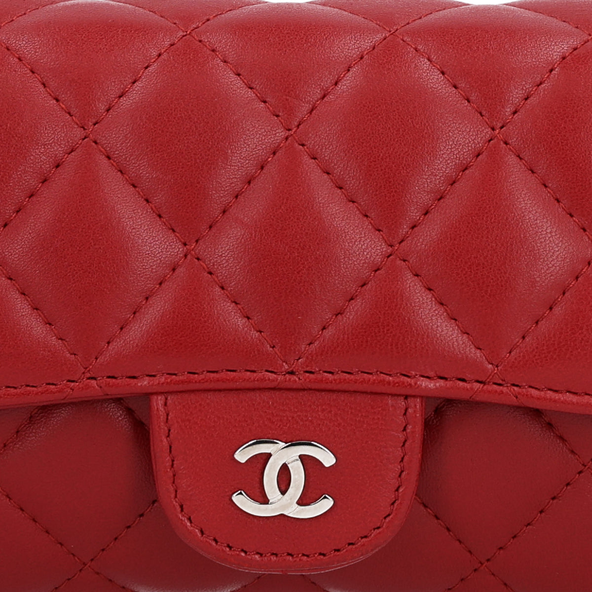 Lambskin Quilted Flap Cosmetic Case Red