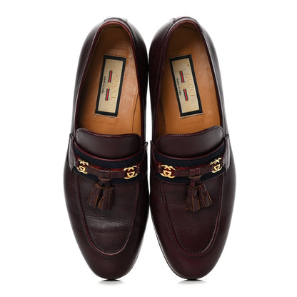 Gucci Calfskin Web Interlocking G Tassel Loafers 37.5 Ruby Bordeaux 5 of 10