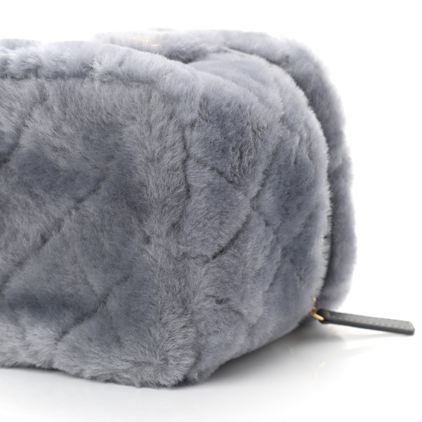 Shearling Lambskin Quilted Small Vanity Case Grey
