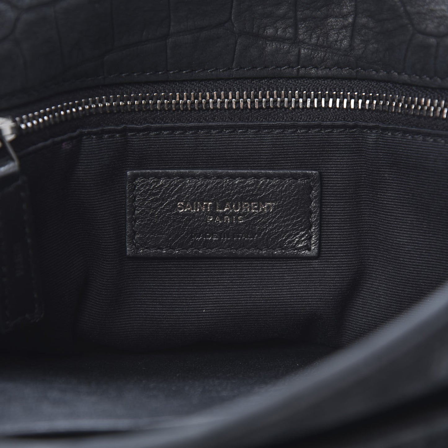 Nubuck Crocodile Embossed Monogram Medium Niki Chain Satchel Black