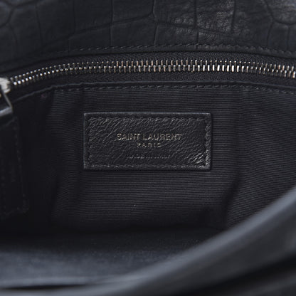 Saint Laurent Nubuck Crocodile Embossed Monogram Medium Niki Chain Satchel Black 6 of 16