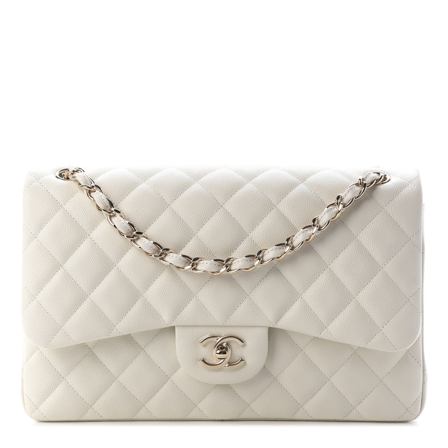 Caviar Quilted Jumbo Double Flap White
