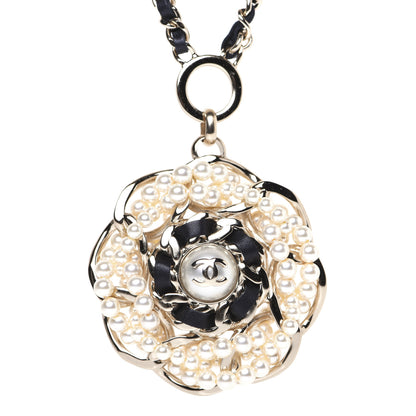 Chanel Lambskin Pearl CC Camellia Chain Necklace Gold 4 of 10