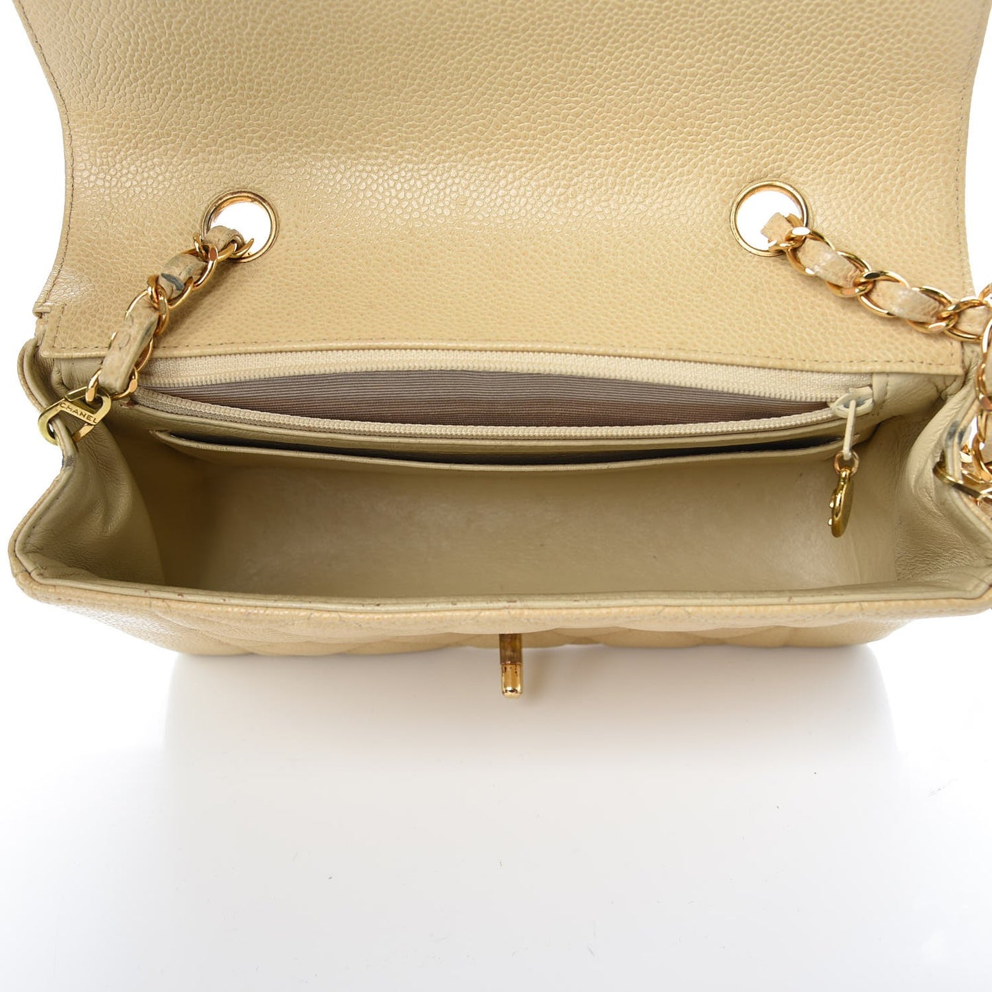 Caviar Quilted Small Single Flap Beige