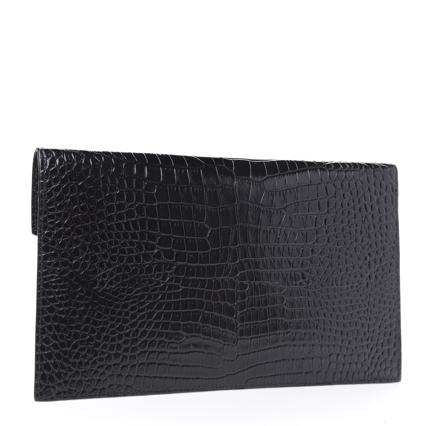 Calfskin Crocodile Embossed Uptown Monogram Clutch Black
