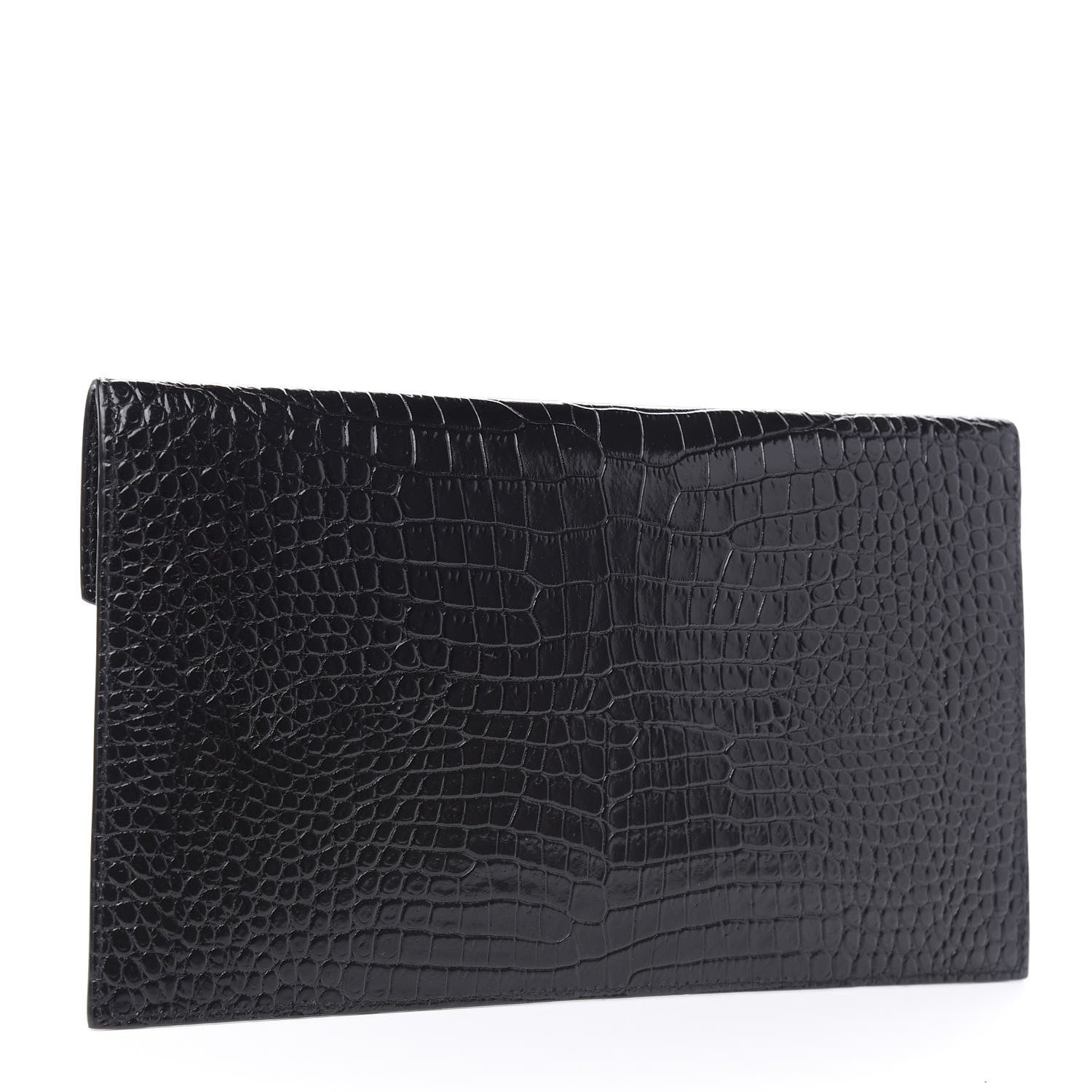 Saint Laurent Calfskin Crocodile Embossed Uptown Monogram Clutch Black 3 of 7