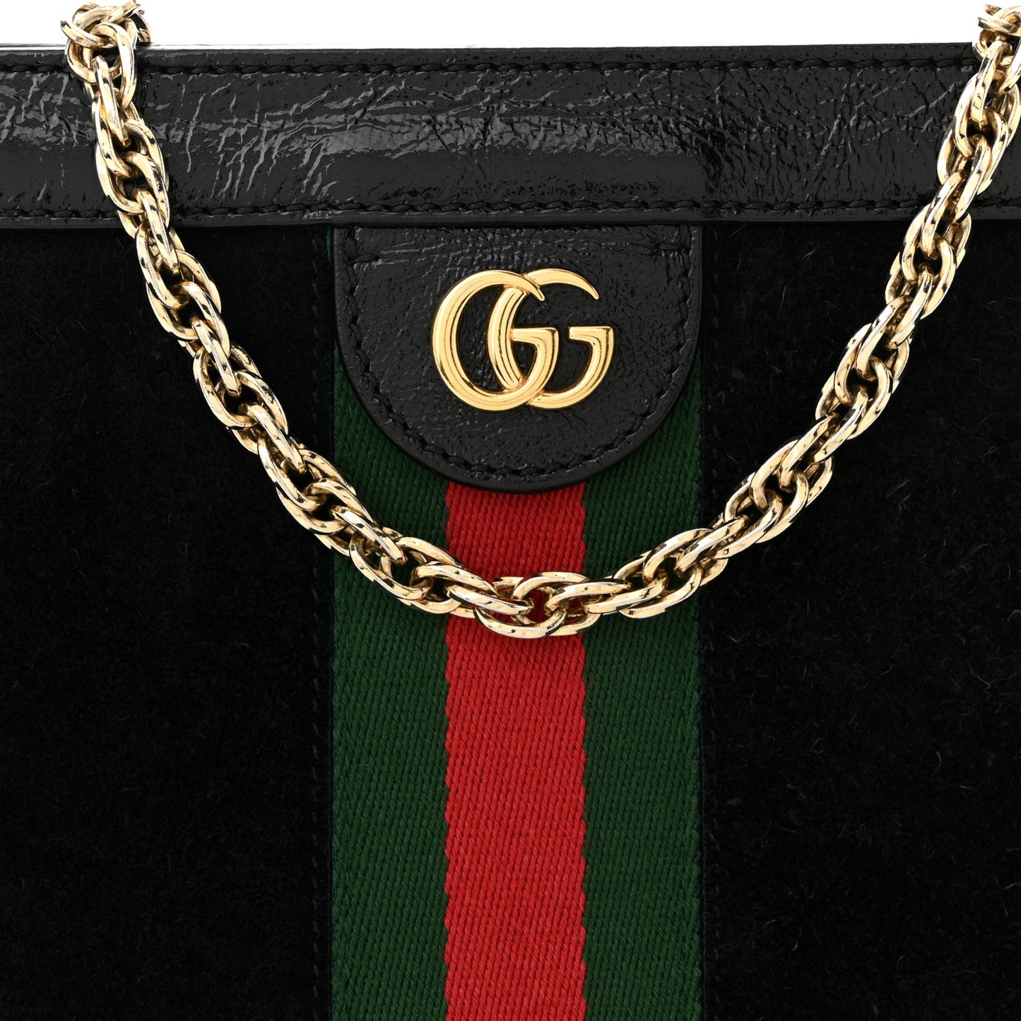 Suede Patent GG Web Small Ophidia Chain Shoulder Bag Black