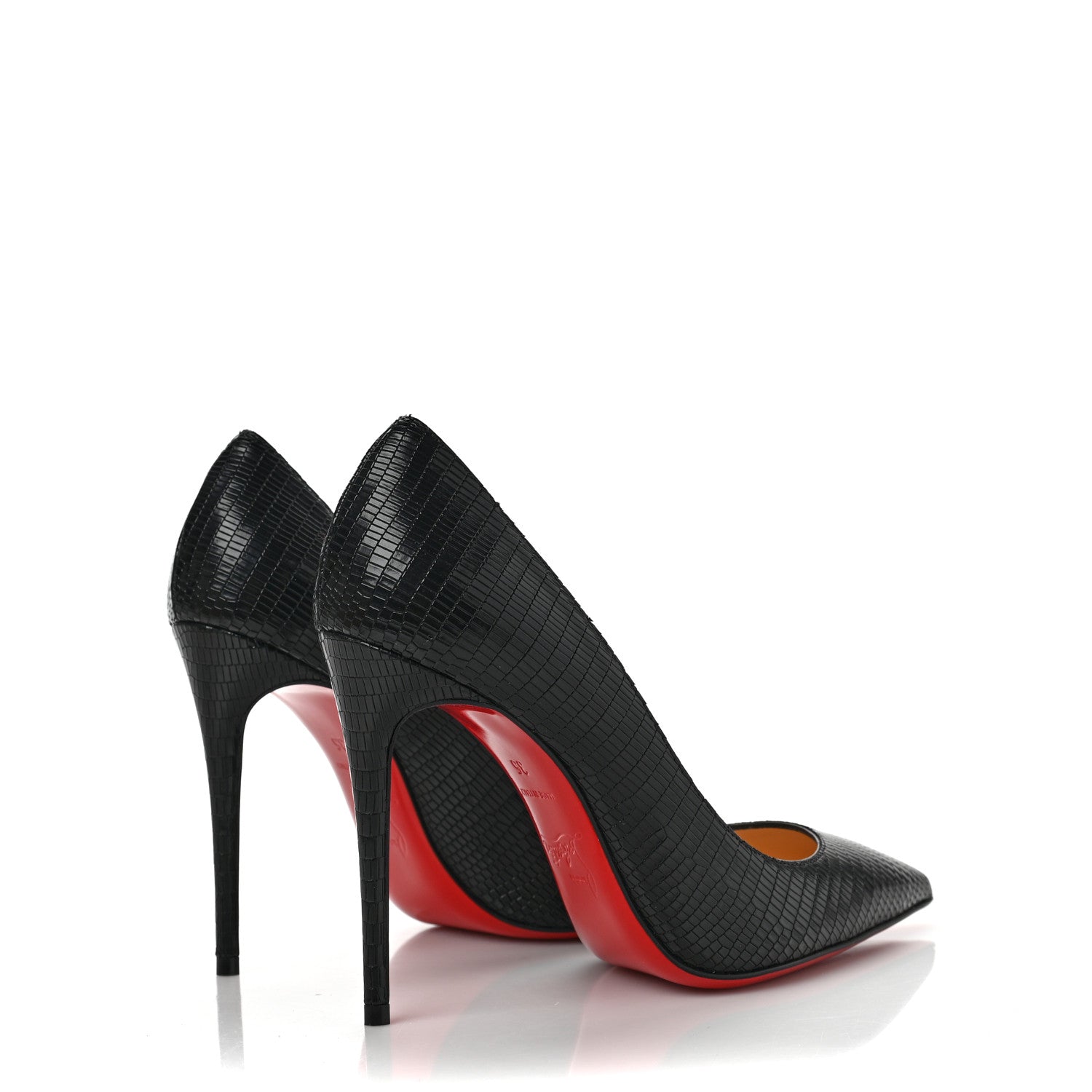 Christian Louboutin Calfskin Iguana Embossed Kate 100 Pumps 35 Black 4 of 7