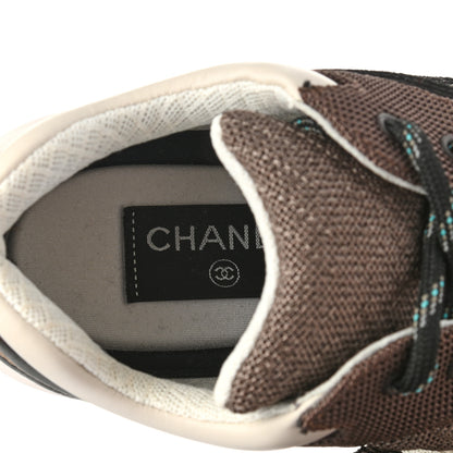 Chanel Nylon Calfskin Suede Womens CC Sneakers 40 Brown Green 6 of 8