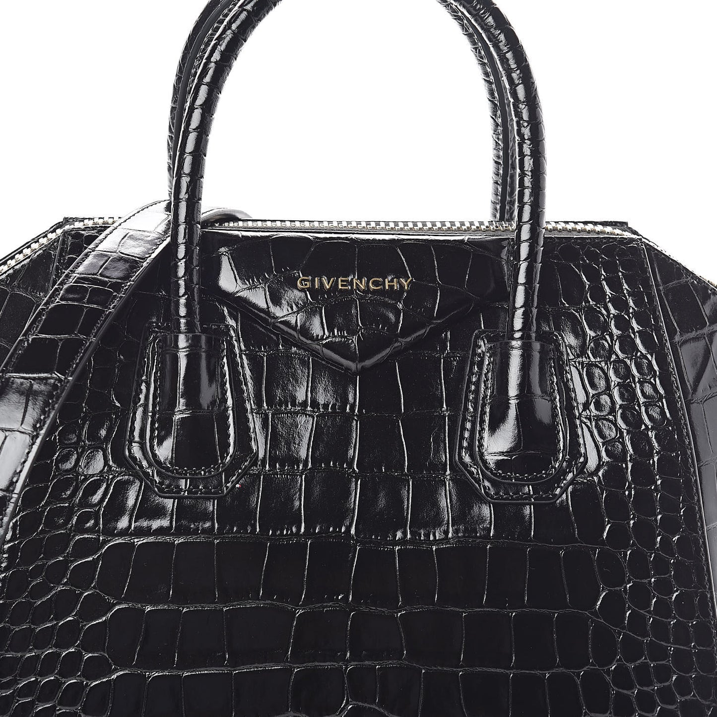 Calfskin Crocodile Embossed Small Antigona Black